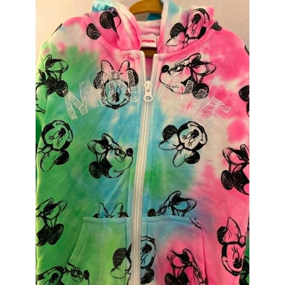Disney Minnie Mouse 3pc Outfit Set Girls Size 5 Pink Green Tie Dye Excellent